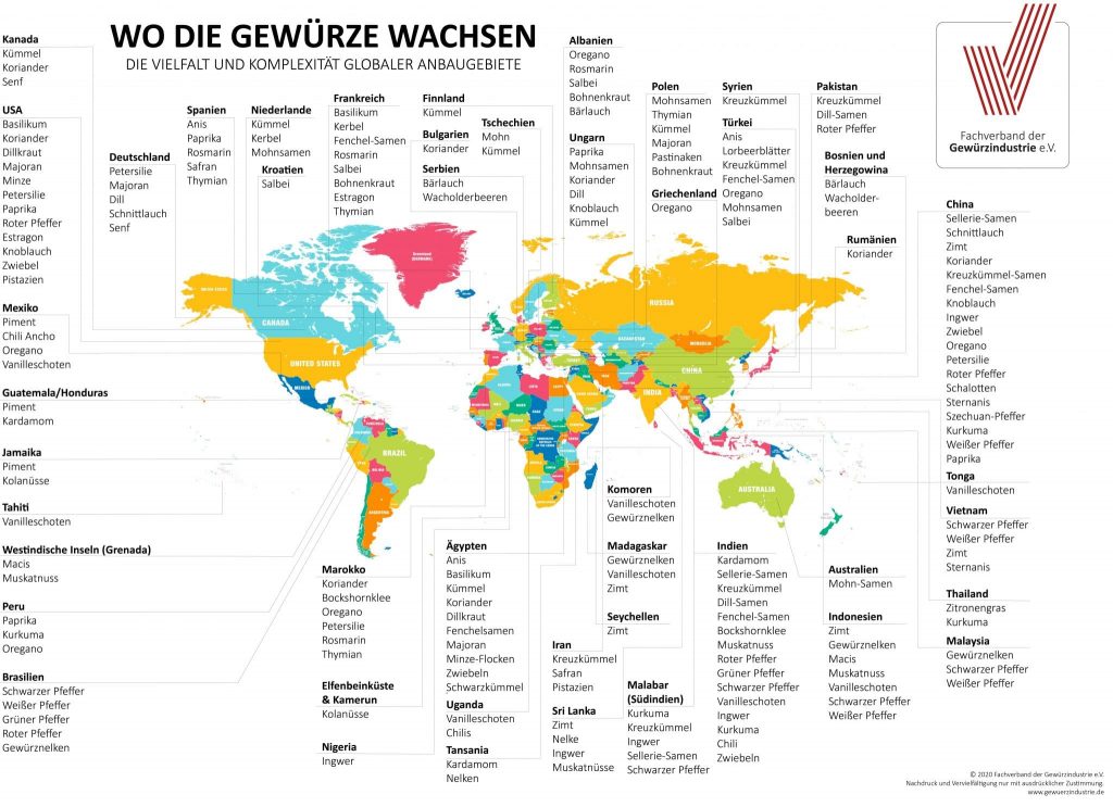 Anbaugebiete f&uuml;r Gew&uuml;rze