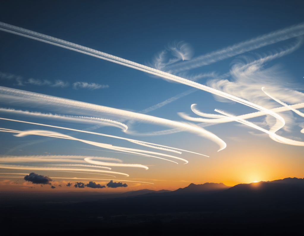 KI-generiertes Symbolbild: Kondensstreifen am Himmel
